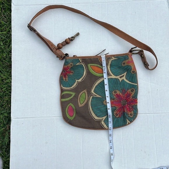 Fossil-boho Crossbody, authentic flower handbag, leather canvas purse adjustable - Picture 11 of 12